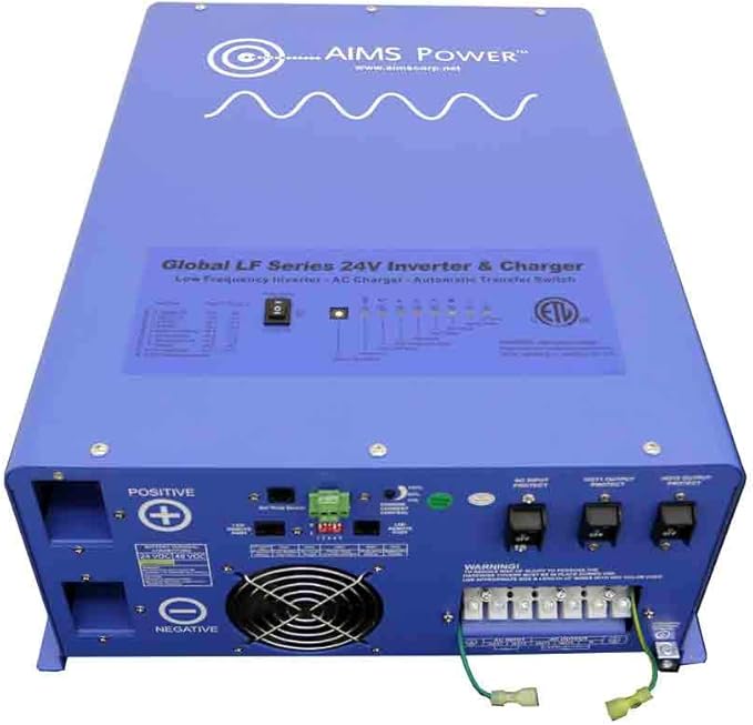 AIMS Power 4000 Watt 24 VDC Pure Sine Inverter Charger 120 VAC Output 55A Charger 30A Transfer Switch ETL Cert to UL 458/1012/1741 Standards CSA PICOGLF4024120UL