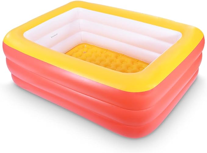 Inflatable Pools for Kids and Adults, 82" X 57" X 25" Kiddie Pools with Inflatable Soft Floor, Durable Family Swimming Pool for Backyard, Garden or Indoor (Orange)