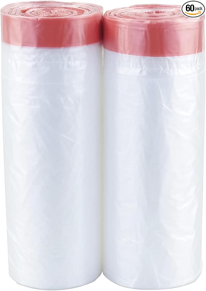 Yuright 30 Gallon Clear Lawn and Leaf Garbage bags with Drawstring, 60 Counts