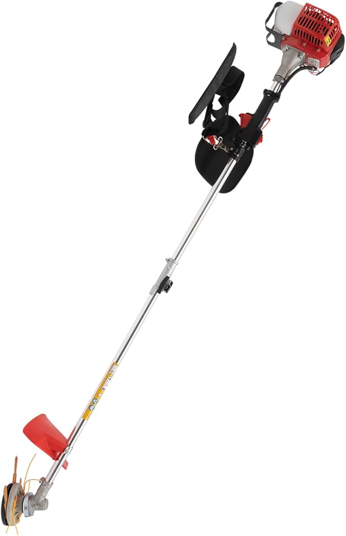 YIYIBYUS 26CC Weed Wacker Eater Gas Powered, 2-Cycle 5.74FT String Trimmer/Edger with Two Blade Heads, Lawn Mower Hedge Trimmer with Rubber Handle & Shoulder Strap