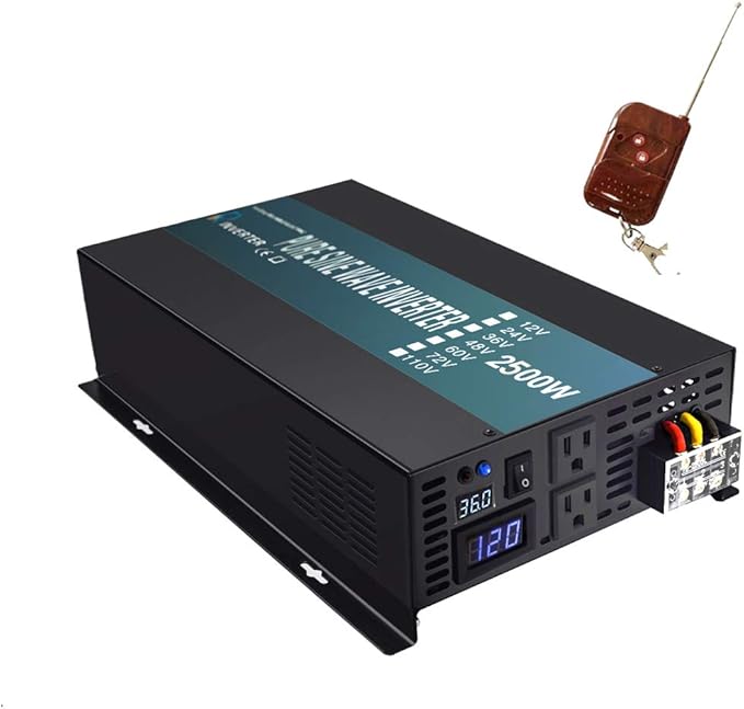 WZRELB 2500W 36V 120V Pure Sine Wave Power Inverter with Remote Control,2 AC Outlets,Car Inverter,RBPRC-250036