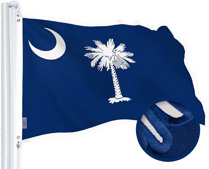 G128 South Carolina SC State Flag | 3x5 Ft | StormFlyer Series Embroidered 220GSM Spun Polyester | Embroidered Design, Indoor/Outdoor, Brass Grommets, Heavy Duty, All Weather