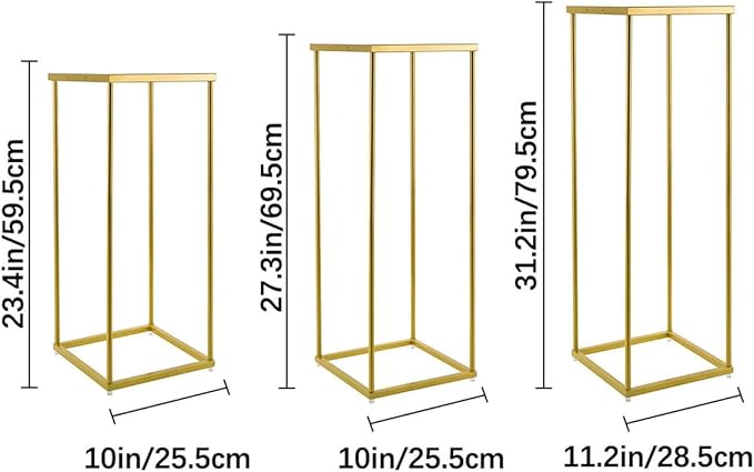 VINCIGANT Gold Pedestal Stand for Party ,Set of 3 Metal Plant Stand Tall Cake Cylinder Pedestal Stand for Wedding Flower Vase , Corner Planter Pot Rack for Living Room Patio Decor