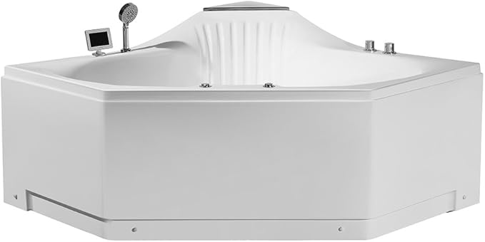 ARIEL 59" Triangular Platinum Whirlpool Bathtub with 22 Hydro Jets, Two-Person Jetted Hot Tub with Customizable Massage, Waterfall, Hot/Cold Inlets & Smart Features
