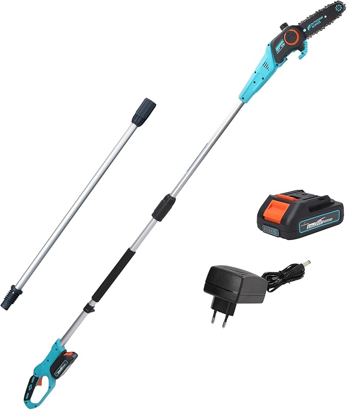 8-Inch Cordless Pole Saws 20V Electric Pole Saw for Tree Trimming Pole Chainsaw with 2.0Ah Battery & Charger 9.5 Ft MAX Reach Pole Chainsaw for Branch Cutting