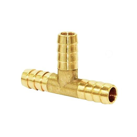 Joywayus 5/16" Brass Barb Tee Fittings T-Shaped 3 Ways Union 5/16" ID Hose Pipe Fitting with 6pcs Stainless Steel Pipe Clamp for Water/Fuel/Air (Pack of 2)
