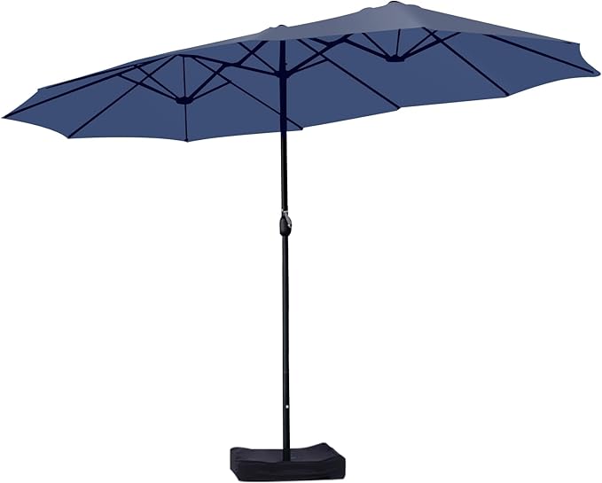 15ft Large Patio Umbrellas with Base Included, Outdoor Double-Sided Rectangle Market Umbrella with Stand, Outside Umbrellas for Poolside Lawn Backyard