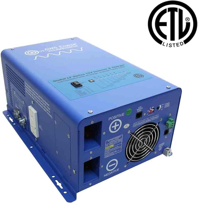 AIMS Power 2000 Watt 12 VDC Pure Sine Inverter Charger 120 VAC Output 70A Charger 30A Transfer Switch ETL Cert to UL458 Standards PICOGLF20W12V120V