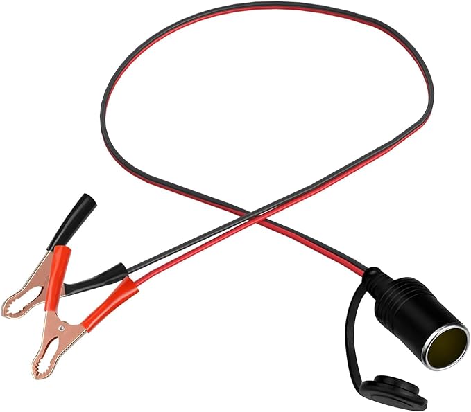 LVYUAN Cigarette Lighter Socket with Battery Alligator Clip, Female Cigarette Lighter Socket to 12V Battery Alligator Clips Charger Extension Cord Automotive Battery Clip-On Extension Cable (12FT)