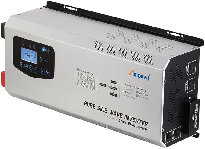 Ampinvt 6000W Peak 18000watts Pure Sine Wave Power Inverter 24V DC to AC 120V 240V Split Phase with Battery AC Charger,Off Grid Low Frequency Solar Inverter for Home
