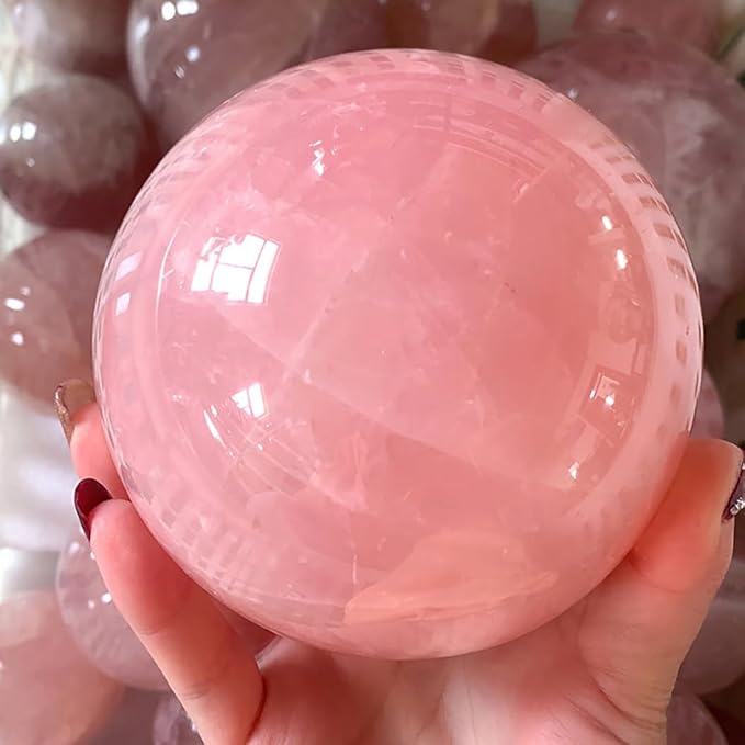 7-10CM/2.75-3.93inch Big Pink Crystal Ball Polished Natural Rose Quartz Sphere Decorative Sphere Healing Crystals Ball Healing Stone Crafts Home Decor Ornament Gifts
