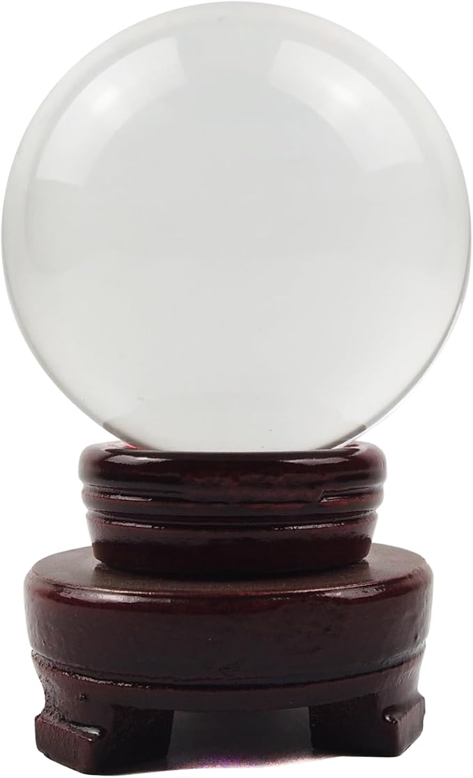 Crystal Ball, Glass Balls, Decorative Balls, Clear Crystal Ball with Wooden Stand, K9 Glass Ball for Home Decoration, Photography, FengShui,Fortune Teller Accessories (60mm)