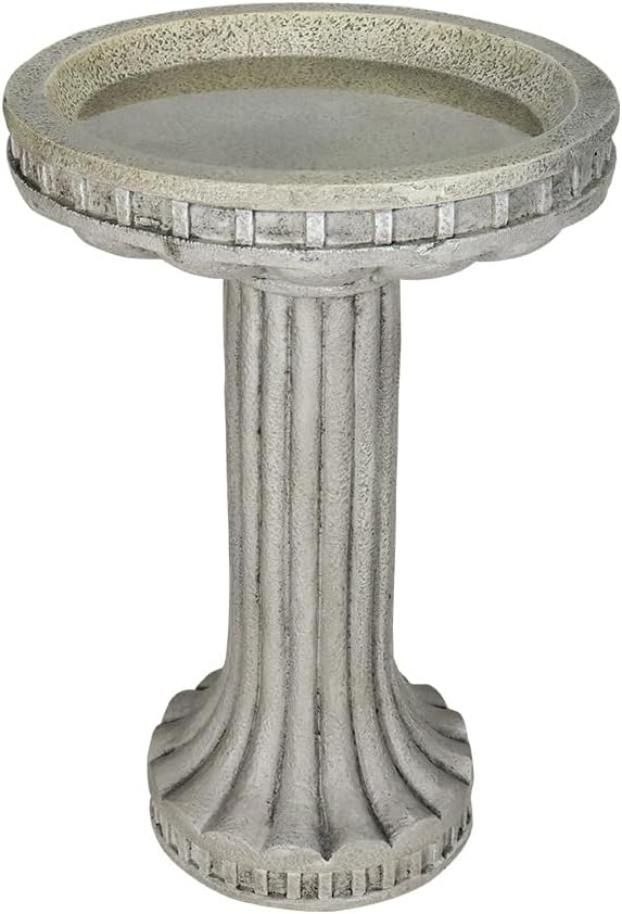 watnature 24 Inch Height Outdoor Bird Bath - Fibre Reinforced Concrete Large Bird Bath Stylish with Modern Pedestal for Garden, Patio, Backyard, Lawn - 16”W X 24”H Contemporary Birdbaths & Supports