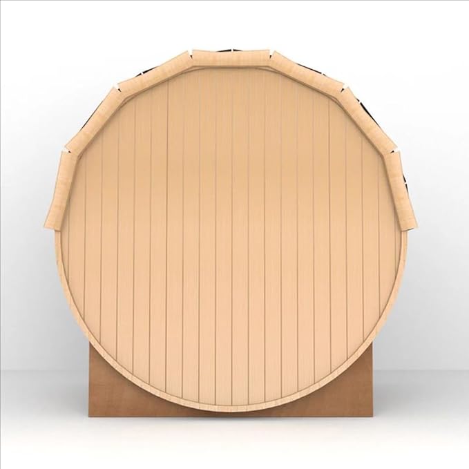 Outdoor Barrel Steam Sauna for 2 Person, Canadian Hemlock Wood, 4.5KW Harvia Heater, 8mm Tempered Glass, Sauna Stone, Water Bucket, Ladle, Lights, 220V, 195°F