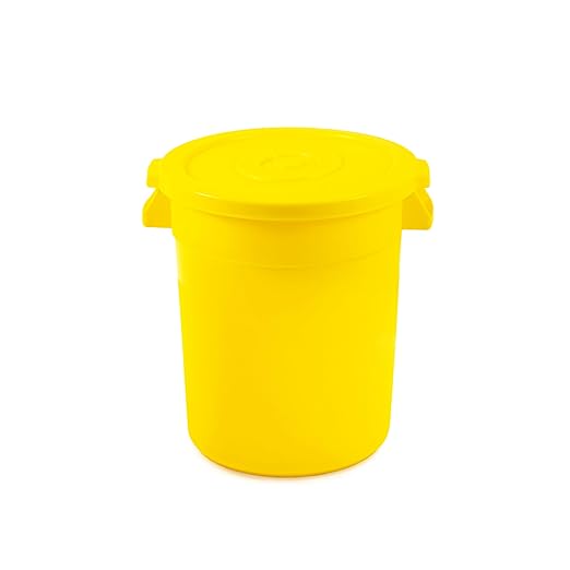 20 Gallon Trash Can With Lid Round Ingredient Storage Containers Recycling Bin Kitchen Garbage Can Office Garbage Can Trash Barrel Plastic Barrel Yard Waste Bin Outdoor Trashcan (4, Yellow)