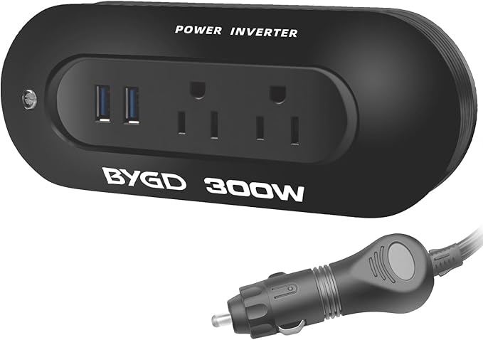 300W Power Inverter 12V DC to 110V AC Car Adapter with 4.8A Dual USB Ports and AC Outlets, Portable Compact Power Converter for Laptop, Phone, Tablet, RV, Camping(Black)