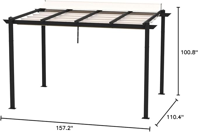 Domi Outdoor Living 9’ x 13’ Outdoor Retractable Pergola Against The Wall with Weather-Resistant Canopy Aluminum Garden Pergola Patio Grill Gazebo for Courtyard(Beige Canopy)