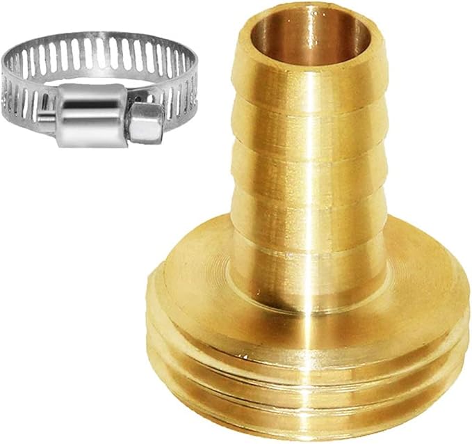 Joywayus Garden Hose Pipe Connector,5/8" Barb x 3/4" Male GHT Thread Brass Fitting with Stainless Clamps House/Boat/Lawn/Power Wash/Irrigation (Pack of 2)