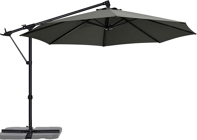 ABCCANOPY 10FT Cantilever Umbrella Offset Hanging Patio Umbrella with Base Stand Rotate and Tilt，Suitable for Garden, Lawn, Backyard（Dark Grey）