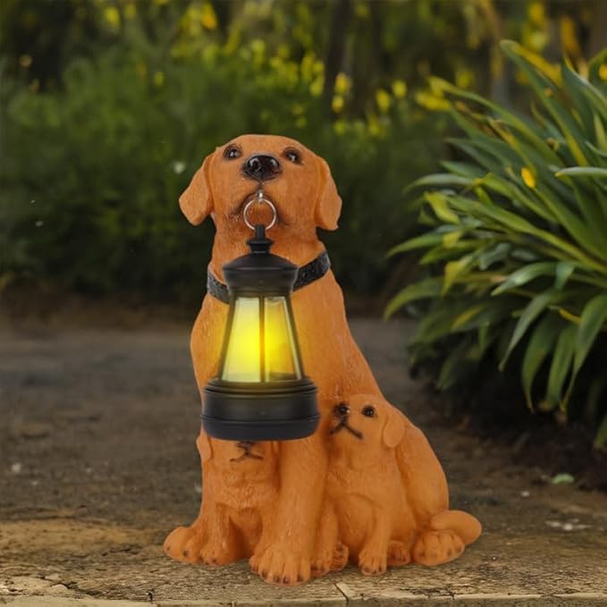 Labrador Dog Garden Statues with Solar Lantern, Outdoor Figurine Resin Sculpture Hanging Solar Power Lights for Decoration Yard Patio Balcony Lawn Ornament Art Decor, Unique Gift for Grandma Wowen Mom