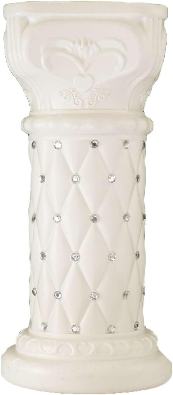 Efavormart 2 Pack 25" Tall White PVC 10mm Crystal Beaded Studded French Inspired Pedestal Column Stand for Floral Arrangements, Wedding, Aisle Decor, DIY Background Designing