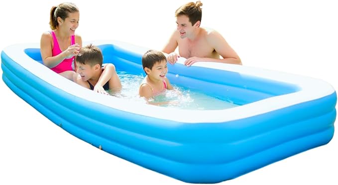 Inflatable Swimming Kiddie Pool, Size 120" X 72" X 22" Large Blow Up Pool for Family Backyard Outdoor Toddler,Big Rectangle Pools for Children,