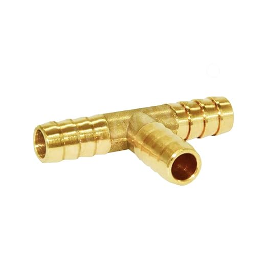 Joywayus 5/16" Brass Barb Tee Fittings T-Shaped 3 Ways Union 5/16" ID Hose Pipe Fitting with 6pcs Stainless Steel Pipe Clamp for Water/Fuel/Air (Pack of 2)