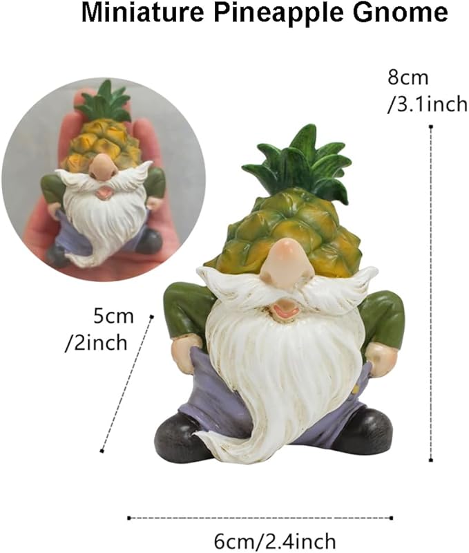 Purple Star Mini Pineapple Gnome Fairy Garden Gnome Miniature Figurines for Fairy Garden Accessories Outdoor Small Resin Gnomes Statue Decor for Plant Pot Decorations Green