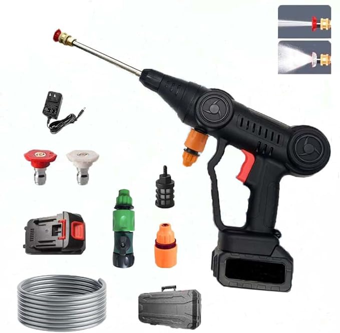 Cordless Pressure Washer Gun, 35Bar Portable Power Pressure Washer with 2 Adjustable Nozzle Suitable for Washing Cars/Fences/Siding, Portable Car Cleaning Kit (Upgraded)