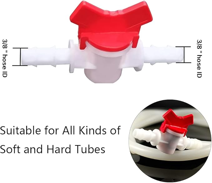 3/8“ Hose Barbed Ball Valve Drip Irrigation Ball Valve Shut Off Switch for Drip Irrigation and Aquariums（pack of 5）