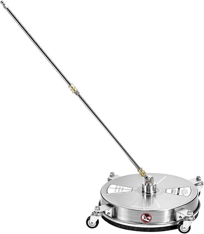 VEVOR 15" Pressure Washer Surface Cleaner, Stainless Steel Pressure Washer Attachments with 4 Wheels, 4000 Max PSI, 1/4 Quick Connector, 2 Spray Nozzles, 2 Extended Wands for Concrete, Patio, Deck