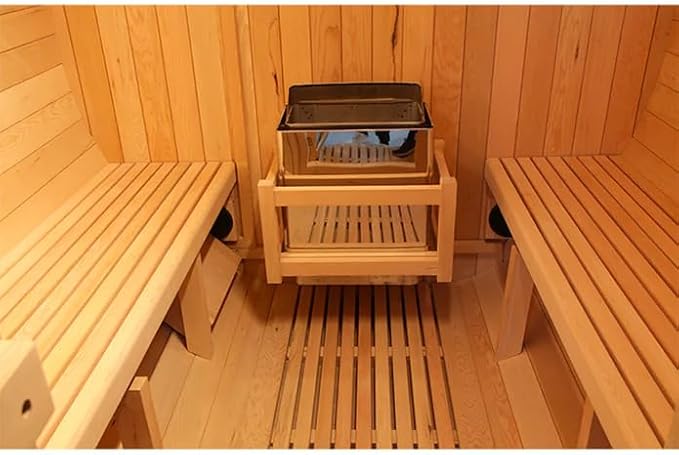 Smartmak Outdoor Wood Barrel Sauna Room, 6 Person Canadian Hemlock Traditional Wooden Steam Saunas with Canopy, 220V Steam Spa with 6kw Heater, Rocks, Water Bucket, Spoon, Light,195℉