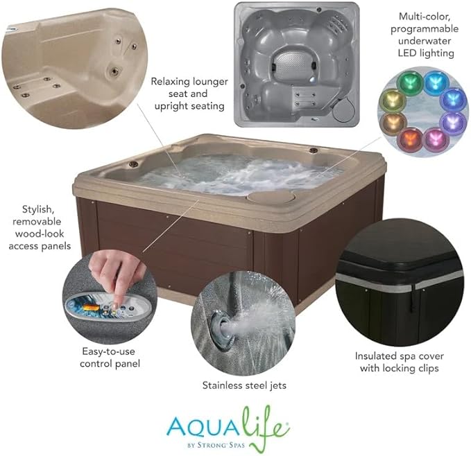 Hot Tub Bundle, Inland Hot Tub, Side Steps, Extra Filter, Six Person Spa, Insulated Cover Included, Made in USA, Aqualife by Strong Spas