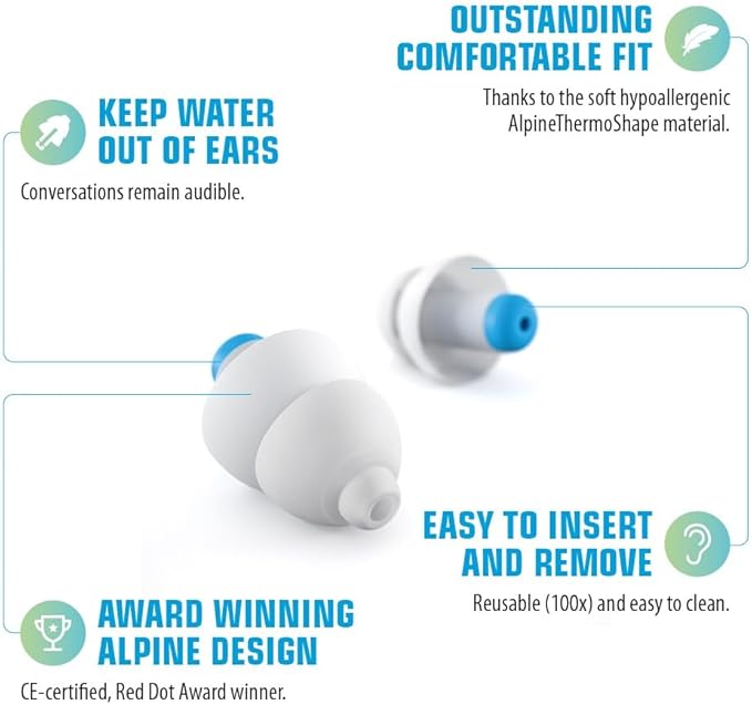 Alpine SwimSafe - Ear Plugs for Swimming - Ear Protection Against Water - Comfortable Waterproof Earplugs with Filter - Hyopoallergenic & Sustainable