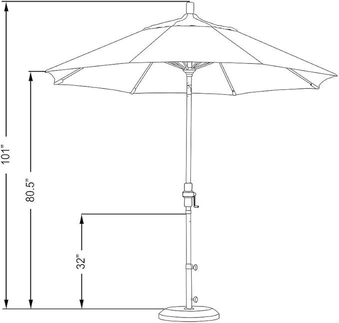California Umbrella 9' Round Aluminum Pole Fiberglass Rib Patio Umbrella, Crank Lift, Collar Tilt, Black Pole, Red