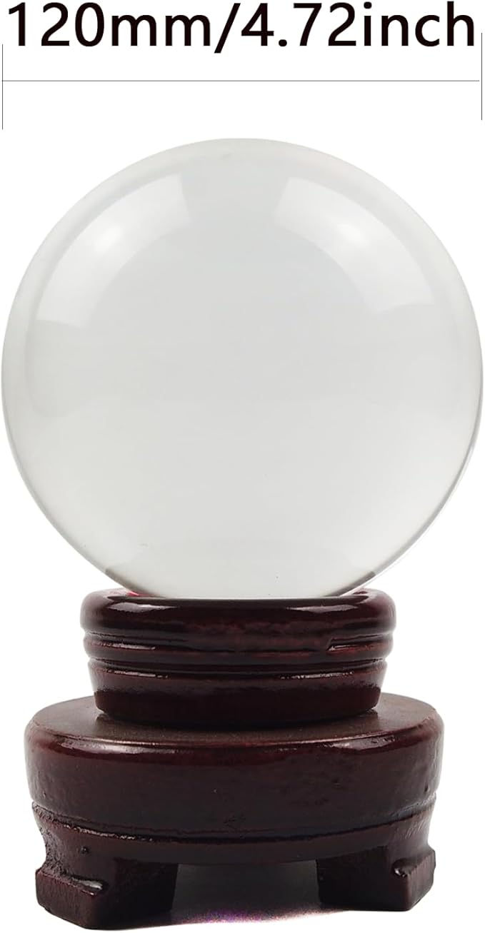 Crystal Ball, Glass Balls, Decorative Balls, Clear Crystal Ball with Wooden Stand, K9 Glass Ball for Home Decoration, Photography, FengShui,Fortune Teller Accessories (120mm)