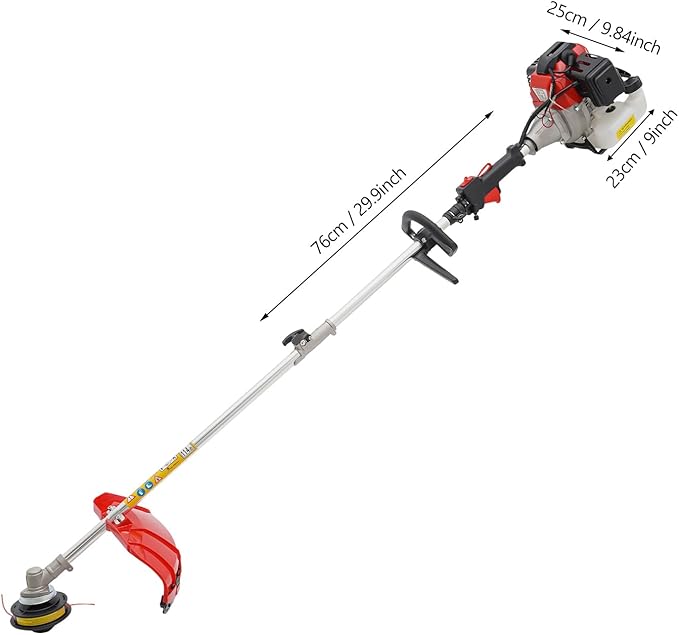 52cc 2-Stroke Multi-Function String Grass Trimmer/Edger/Brush Cutter with 7 Heads and Telescopic Aluminum Shaft, Gasoline-Powered Professional Grade for Yard Maintenance Landscaping Heavy-Duty Use