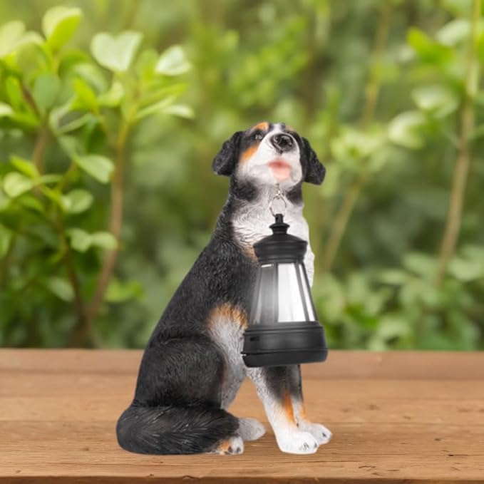 Bourne Dog Garden Statues with Solar Lantern, Outdoor Figurine Resin Sculpture Hanging Solar Power Lights for Decoration Yard Patio Balcony Lawn Ornament Art Decor, Unique Gift for Grandma Wowen Mom