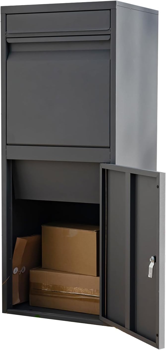 40in Mailboxes for Outside, Heavy Duty Steel Outdoor Package Delivery Box, Parcel Package Drop Box with Adjustable Anti-theft panel,Grey Anti theft Package Delivery Box