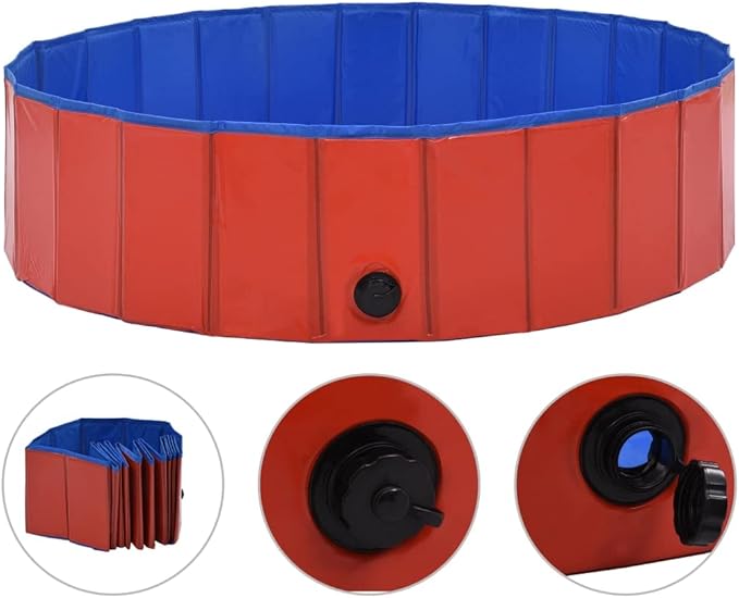 Foldable Dog Swimming Pool, Foldable Pet Swimming Pool, Portable Dog Pool, Bath Pool Collapsible Dog Pet Pool Bathing Tub, 47.2"x11.8" PVC Red