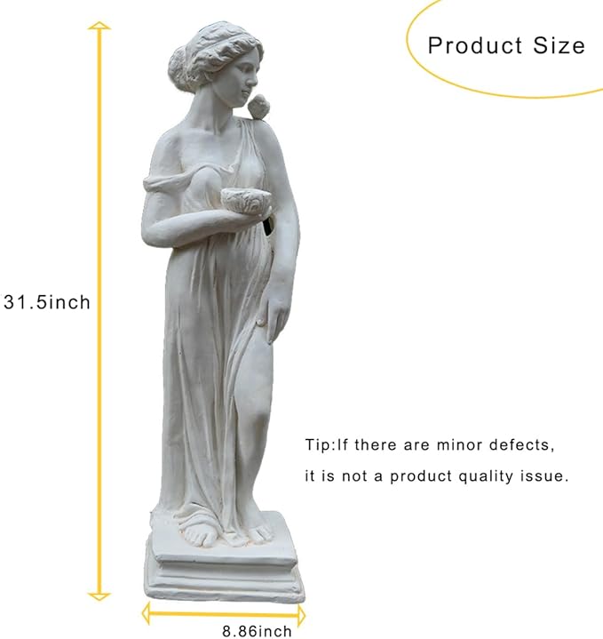 Outdoor Statue with Birdbath Bird Bath Bowl, Nymph Sculpture Goddess of Greek Mythology Roman Style for Patio Yard Lawn Porch Decor, Grey (Nymph)