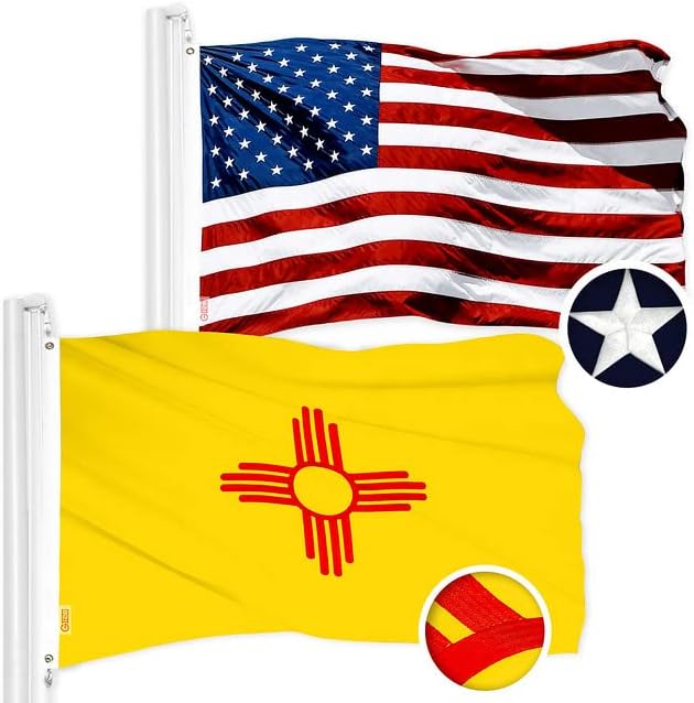 G128 Combo Pack: USA American Flag 3x5 Ft Embroidered Stars & New Mexico State Flag 3x5 Ft Embroidered
