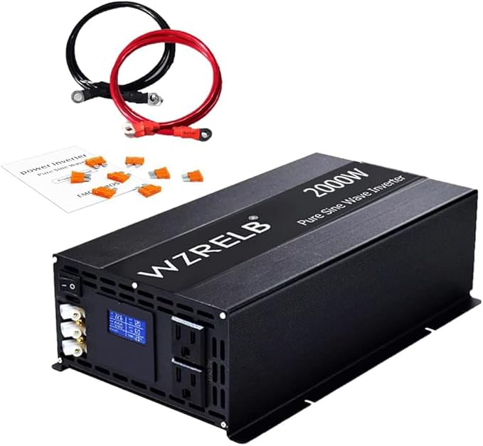 WZRELB Pure Sine Wave Inverter 2000W 12VDC to 120VAC Solar Power Converter Truck RV Home LCD Display