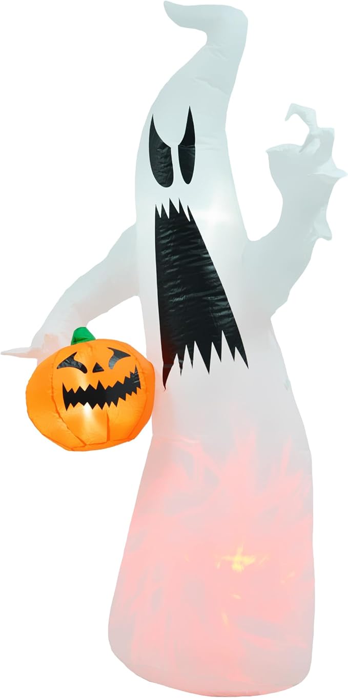 5.9ft Inflatable Halloween Decoration Ghost with Pumpkin, Waterproof Outdoor Decorations, Blow Up LED Yard Decor for Garden, Lawn, Party, Holiday