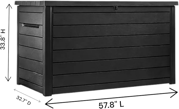 Stylish Indoor/Outdoor Storage Deck Box,Resin,Large Capacity, Weather-Resistant, Lockable lid and Side handles. (Black, 230 Gallon)