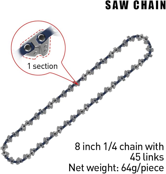 8-Inch Micro Chainsaw Chain 4-Pack – 1/4" Pitch, .043" Gauge, 45 Drive Links, Semi-Chisel Replacement Chain for Precision Pruning Saw & Bonsai Trimmer
