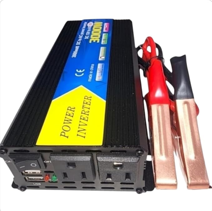 High-Power DC to AC Power Inverter – 12V to 110V/120V Converter with Dual USB Ports, Dual AC Outlets, Cigarette Lighter Adapter, Battery Cable for Cars, Trucks, RVs, Camping,Home Backup (Black, 3000W)