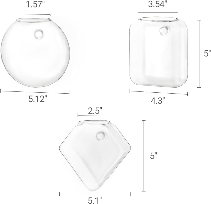 Mkono Wall Planter Propagation Stations Hanging Glass Terrariums Vase Container for Propagating Hydroponic Plants Flowers Home Office Living Room Bathroom Garden Decor, 3 Pack