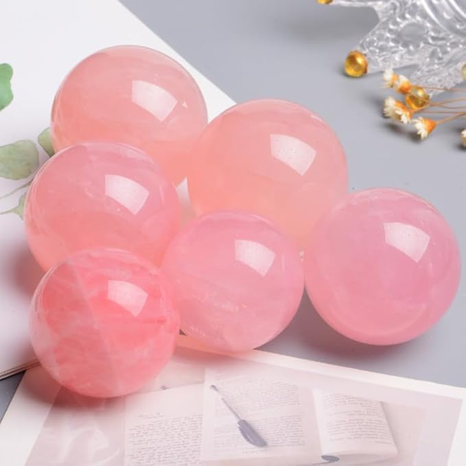 6-7CM/2.36-2.76inch Natural Crystal Ball Rose Quartz Sphere Polished Divination Ball Decorative Sphere Healing Crystals Ball Stone Crafts Home Decor Ornament Gifts(Pink Crystal, 60-70mm)