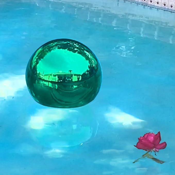 Lily's Home Stainless Steel Gazing Globe Mirror Ball, Colorful and Shiny Addition to Any Garden or Home. Sparkling Green (10 Inch)
